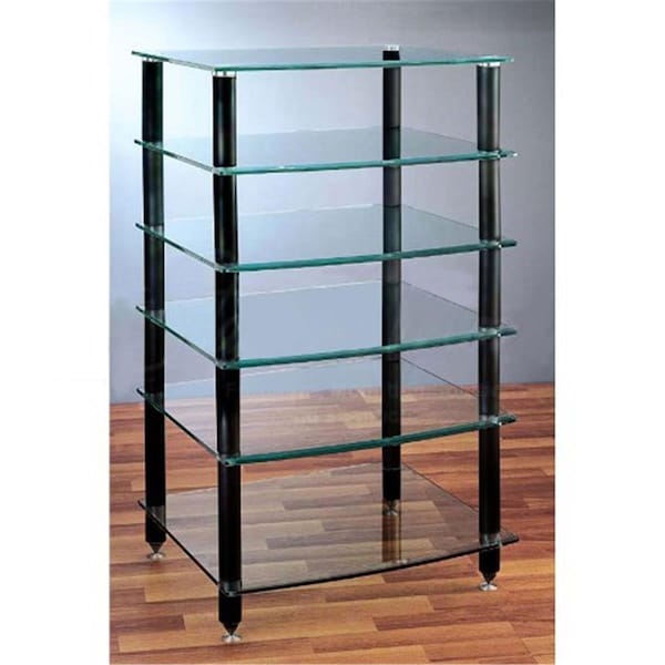 Vti Manufacturing VTI Manufacturing AGR406B 4 Black Poles 6 Glass Shelves AV Stand AGR406B - main